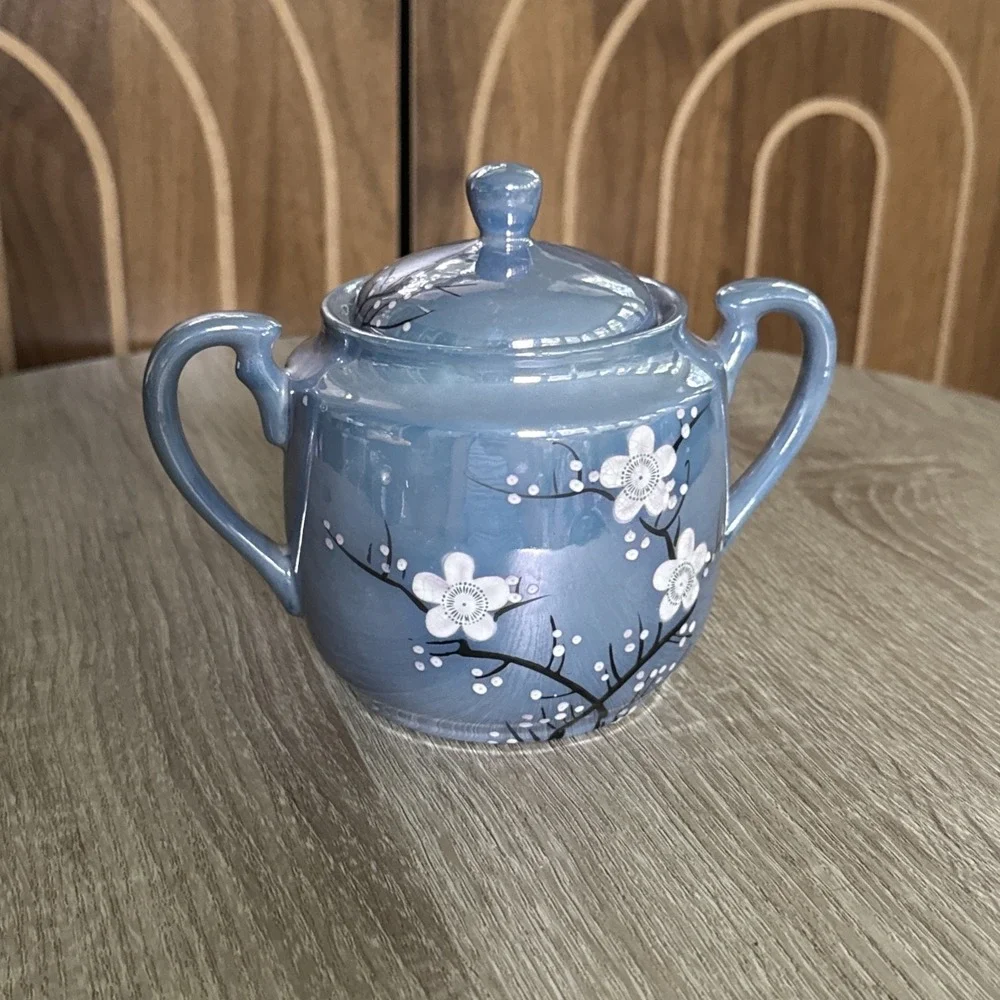 Vintage Cherry Blossom Teapot, Sugar, Creamer set, Made in Japan —Lusterwear